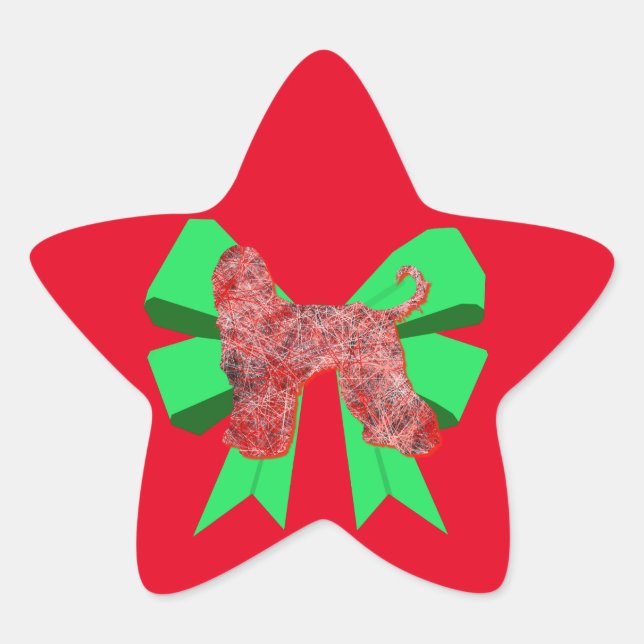 Afghan Hound Red Dog & Green Bow Christmas Star Sticker (Front)