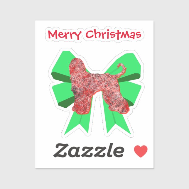 Afghan Hound Red Dog & Green Bow Christmas Sticker (Sheet)