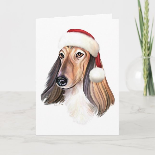 Afghan Hound Red Santa - Customised Holiday Card (Front)