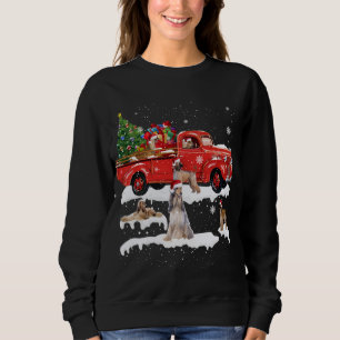 Afghan Hound Riding Red Truck Merry Christmas X-ma Sweatshirt