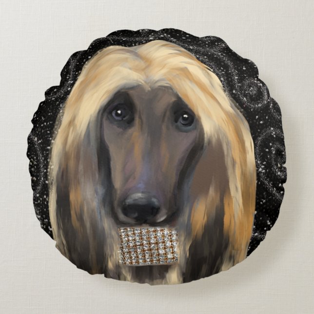 AFGHAN HOUND   ROUND CUSHION (Front)