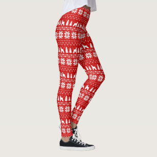 Afghan Hound Silhouettes Christmas Holiday Red Leggings
