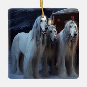 Afghan Hound Snowy Sleigh Ride Christmas Decor Ceramic Ornament