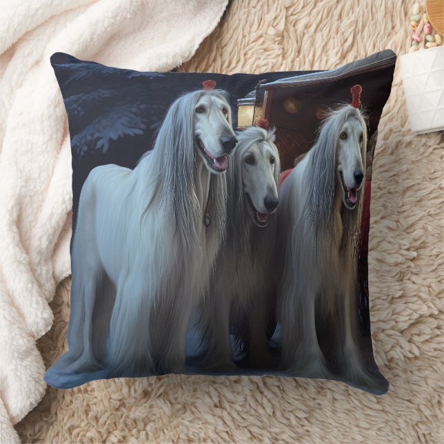 Afghan Hound Snowy Sleigh Ride Christmas Decor Cushion (Blanket)