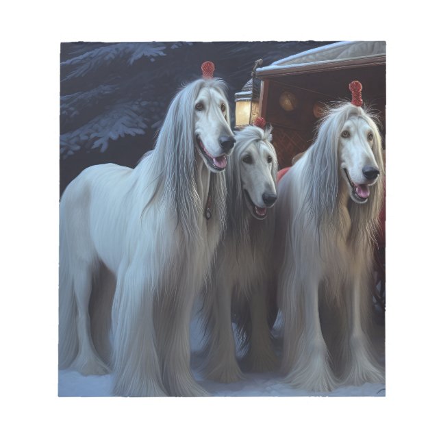 Afghan Hound Snowy Sleigh Ride Christmas Decor Notepad (Front)