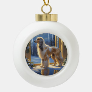 Afghan Hound With Christmas Lights Holiday Ceramic Ball Christmas Ornament
