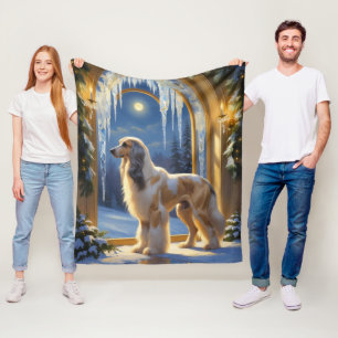 Afghan Hound With Christmas Lights Holiday Fleece Blanket
