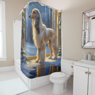 Afghan Hound With Christmas Lights Holiday Shower Curtain