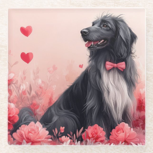 Afghan Hound with Roses - Valentine's Day  Glass Coaster (Front)
