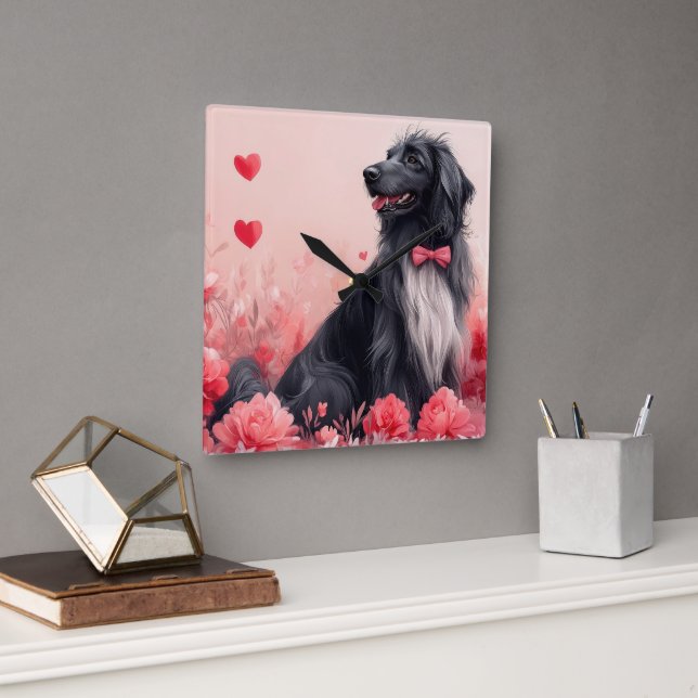 Afghan Hound with Roses - Valentine's Day  Square Wall Clock (Office)