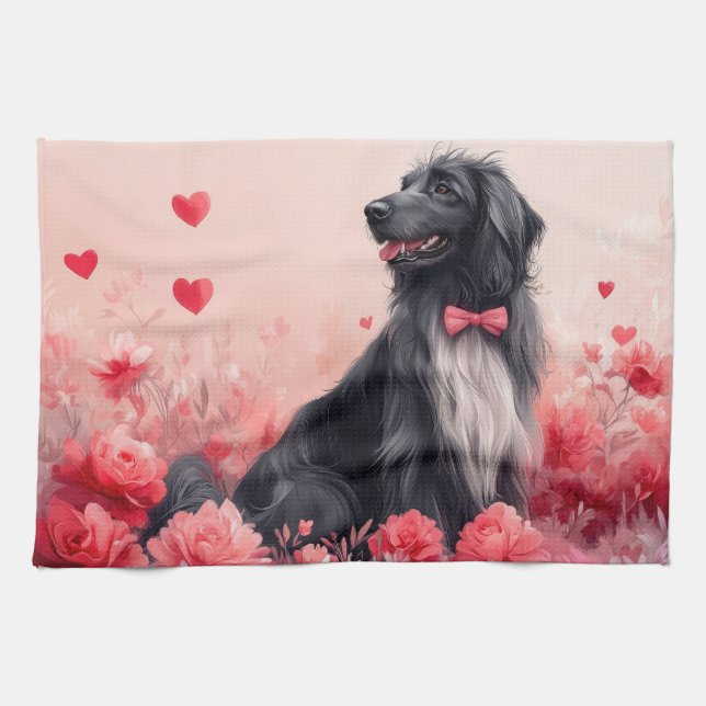 Afghan Hound with Roses - Valentine's Day  Tea Towel (Horizontal)