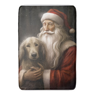 Afghan Hound with Santa Claus Festive Christmas Bath Mat