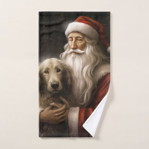 Afghan Hound with Santa Claus Festive Christmas Bath Towel Set