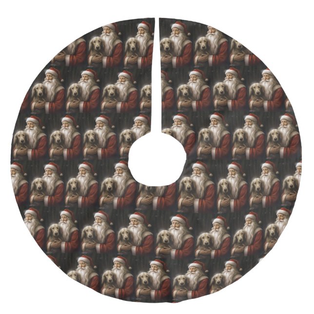 Afghan Hound with Santa Claus Festive Christmas Brushed Polyester Tree Skirt (Front)