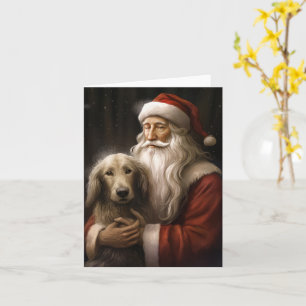 Afghan Hound with Santa Claus Festive Christmas Card