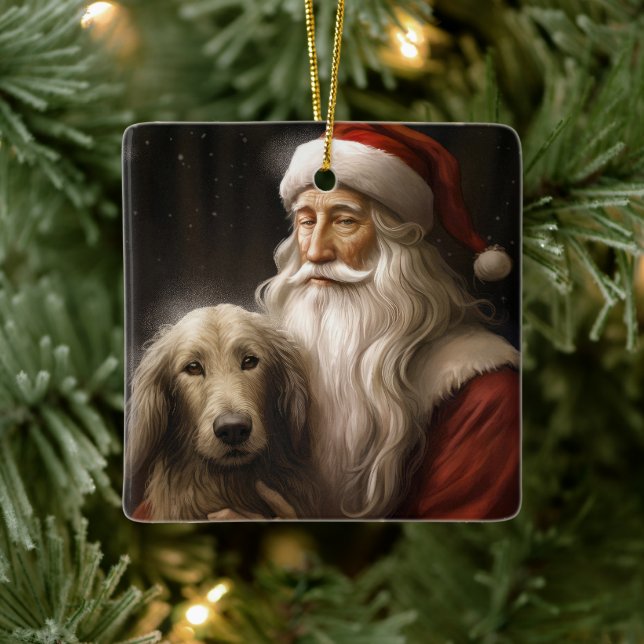 Afghan Hound with Santa Claus Festive Christmas Ceramic Ornament (Tree)