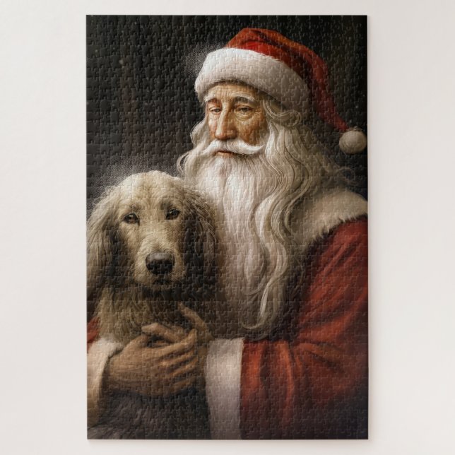 Afghan Hound with Santa Claus Festive Christmas Jigsaw Puzzle (Vertical)