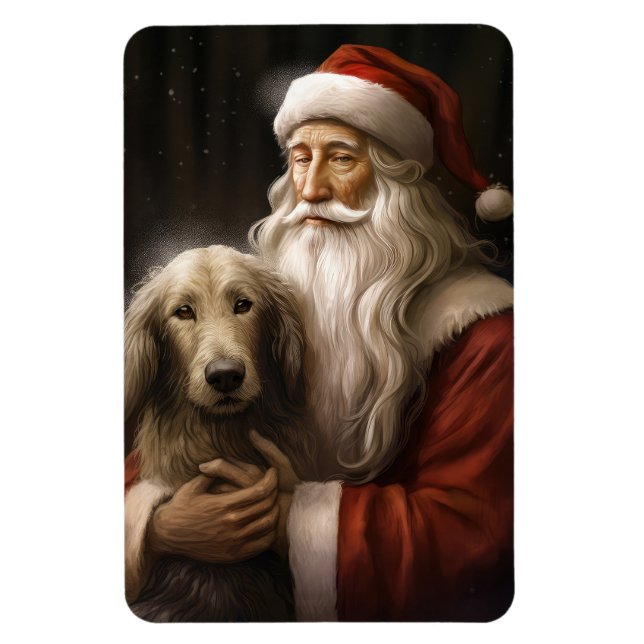 Afghan Hound with Santa Claus Festive Christmas Magnet (Vertical)