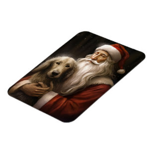 Afghan Hound with Santa Claus Festive Christmas Magnet