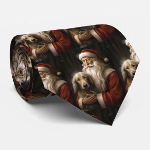 Afghan Hound with Santa Claus Festive Christmas Tie