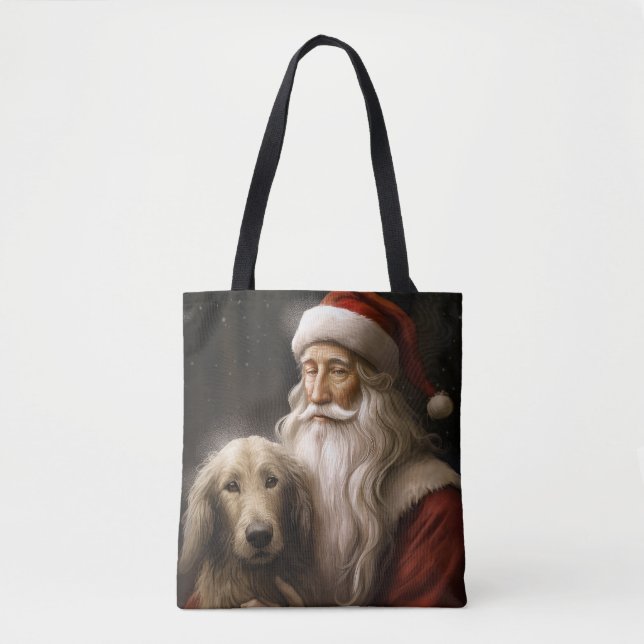 Afghan Hound with Santa Claus Festive Christmas Tote Bag (Front)