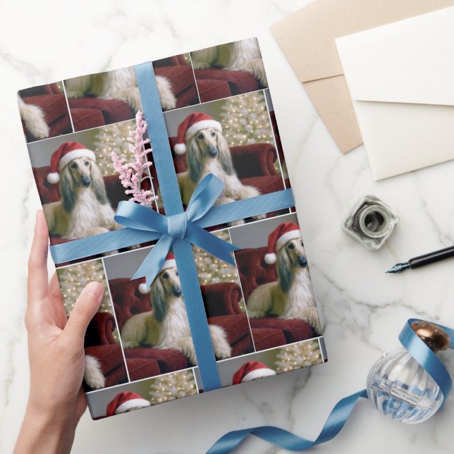 Afghan Hound With Santa Claus Hat Wrapping Paper (Gifting)