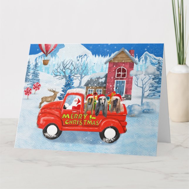 Afghan Hounds Dog in Christmas Delivery Truck Snow Card (Front)