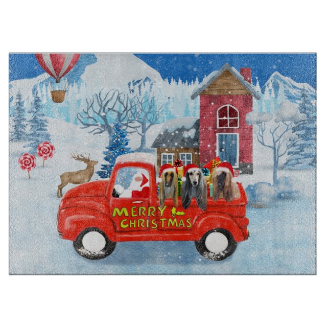 Afghan Hounds Dog in Christmas Delivery Truck Snow Cutting Board (Front)