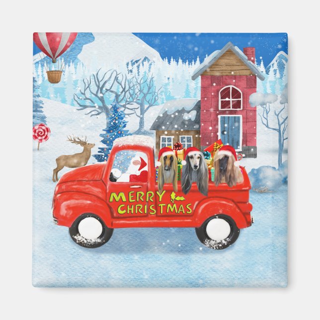 Afghan Hounds Dog in Christmas Delivery Truck Snow Magnet (Front)
