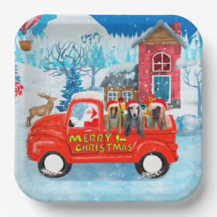 Afghan Hounds Dog in Christmas Delivery Truck Snow Paper Plate