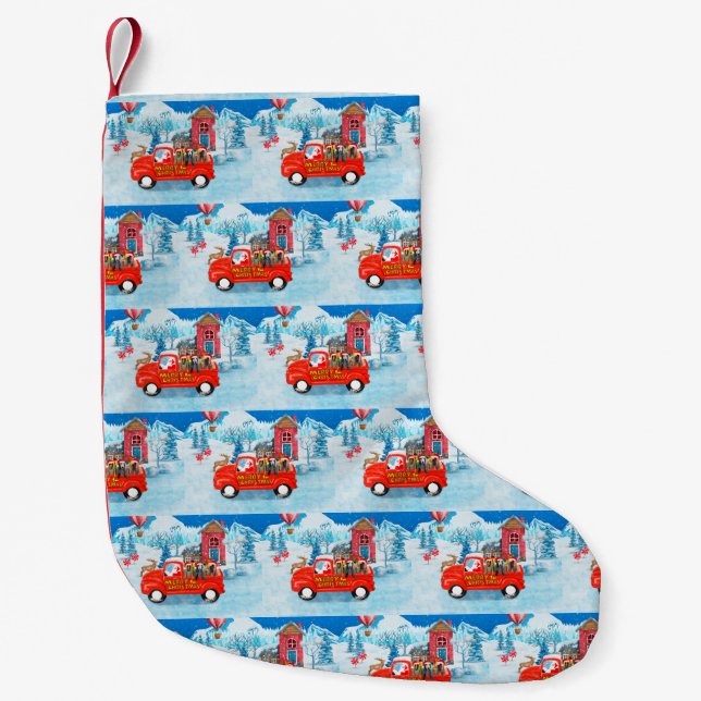 Afghan Hounds Dog in Christmas Delivery Truck Snow Small Christmas Stocking (Front)