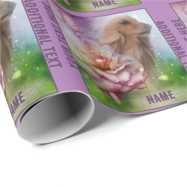 Afghan Roses Fantasy Dog Art Personalised Wrapping Paper (Roll Corner)