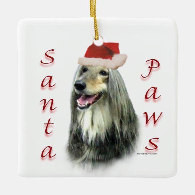 Afghan Santa Paws Magnet Ceramic Ornament (Front)