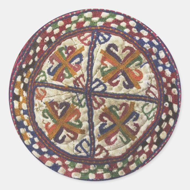 Afghan Tribal Embroidery: Top of the Hat Classic Round Sticker (Front)