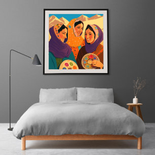 Afghan Women Playing Darya Poster