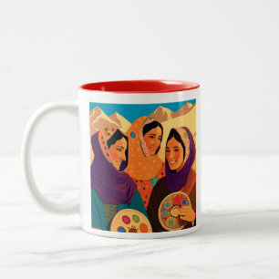 Afghan Women Playing Darya Poster Two-Tone Coffee  Two-Tone Coffee Mug