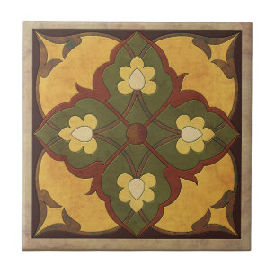 Afghani Pattern in Mustard, Russet and Olive Green Tile