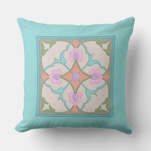 Afghani Tile Pattern in Pastel Colours v2 Cushion