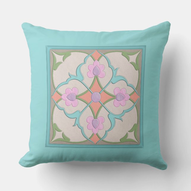 Afghani Tile Pattern in Pastel Colours v2 Cushion (Front)