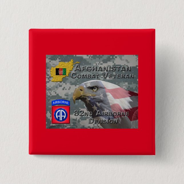 “Afghanistan Combat Veteran” - 82nd Airborne Divis 15 Cm Square Badge (Front)