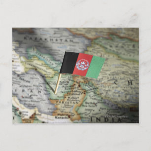 Afghanistan flag in map postcard