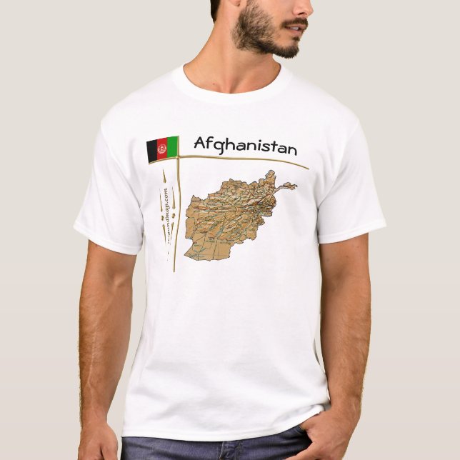 Afghanistan Map + Flag + Title T-Shirt (Front)