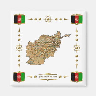 Afghanistan Map + Flags Magnet