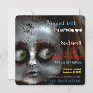 Afraid Doll Scary Movie Night Party Invitation