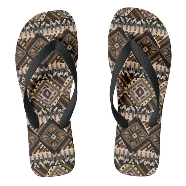 Afrcian Mud Cloth Pattern Thongs (Footbed)