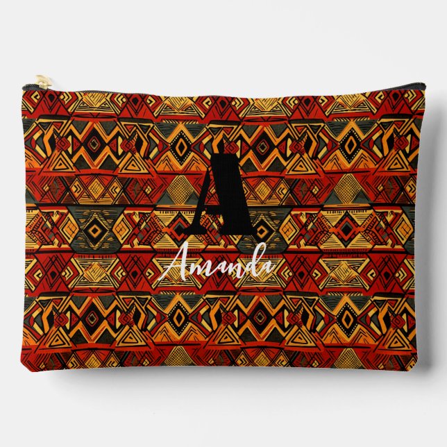 Africa Amhara Ethiopia Geometric Ethnic Pattern 3 Accessory Pouch (Front)
