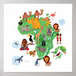 Africa Animals Map Poster