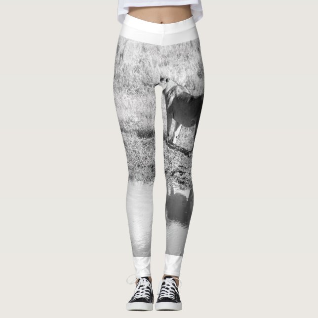 Africa - Black and White - Lion Reflection Leggings (Front)