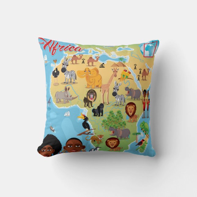 Africa Cartoon Map Cushion (Front)