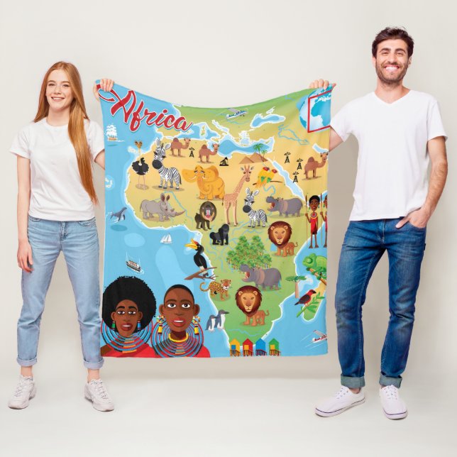 Africa Cartoon Map Fleece Blanket (In Situ)